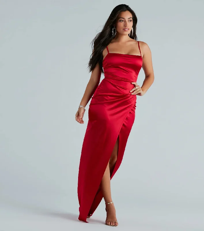 Mayra Formal Satin Slit Long Dress