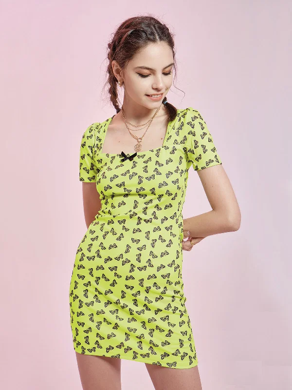 Butterfly Short Sleeve Bodycon Mini Dress