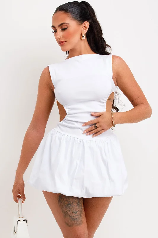 Mini Puffball Dress With Cut Out Back White