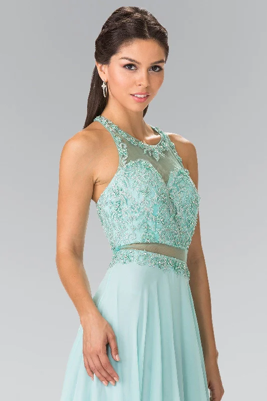 Mock Two-Piece Dress with Beaded Illusion Top by Elizabeth K GL2347