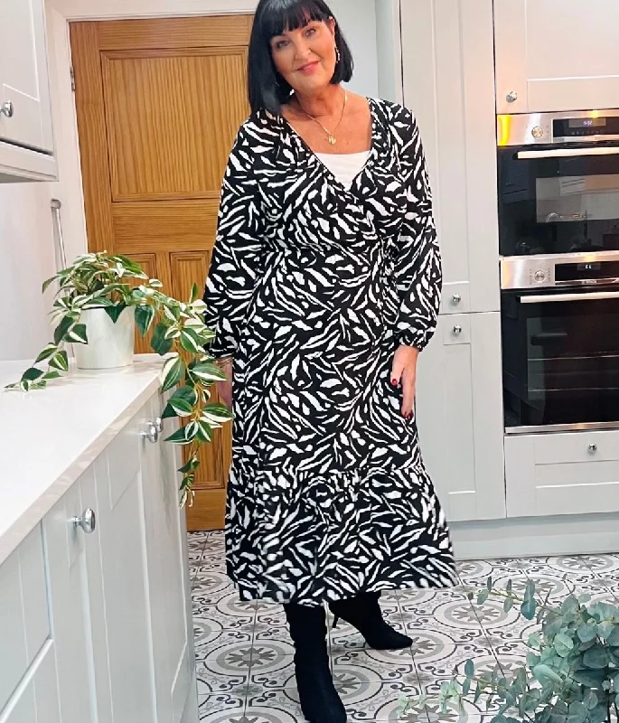 Monochrome Wrap Midi Dress