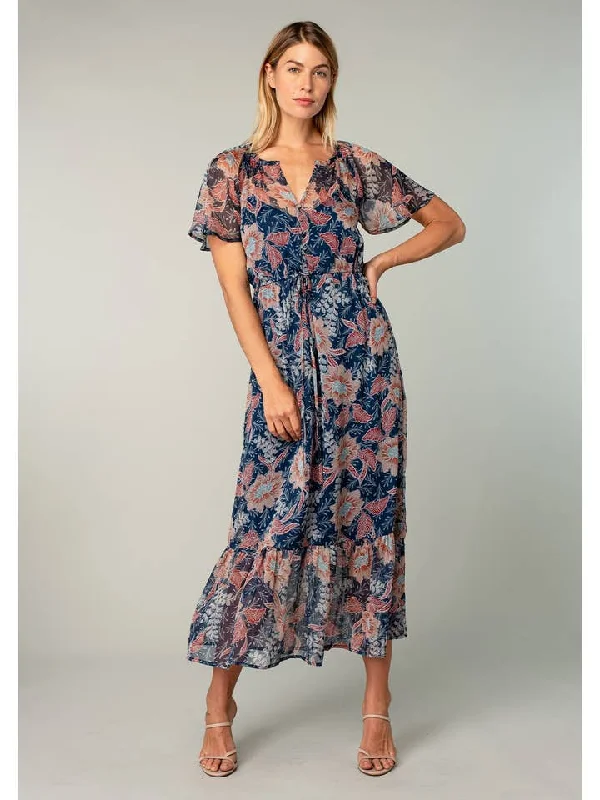 Navy Floral Chiffon Flutter Maxi