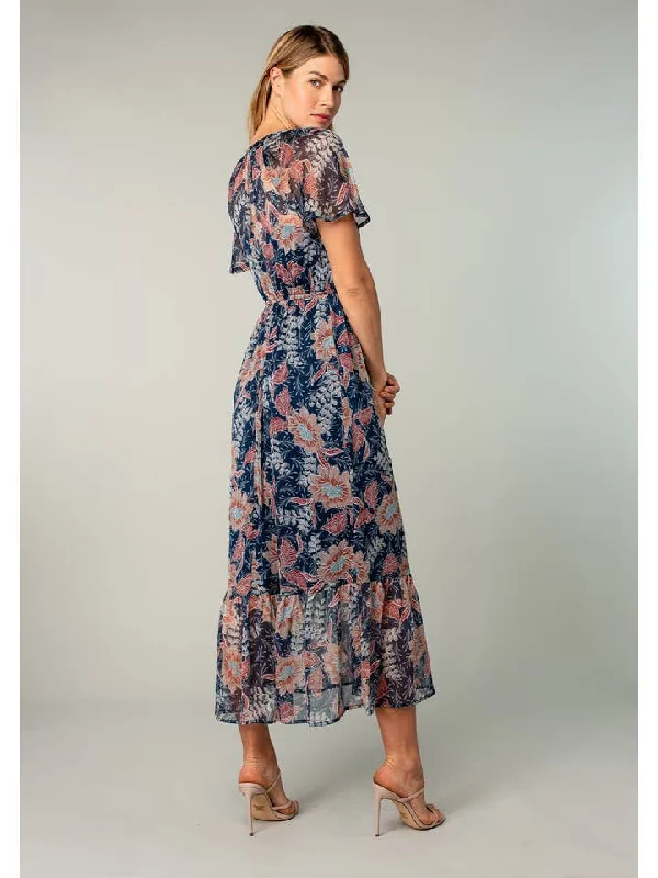 Navy Floral Chiffon Flutter Maxi