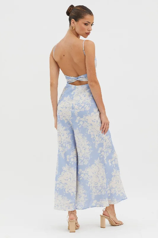 Nerida Twist Back Midi Dress Floral Blue