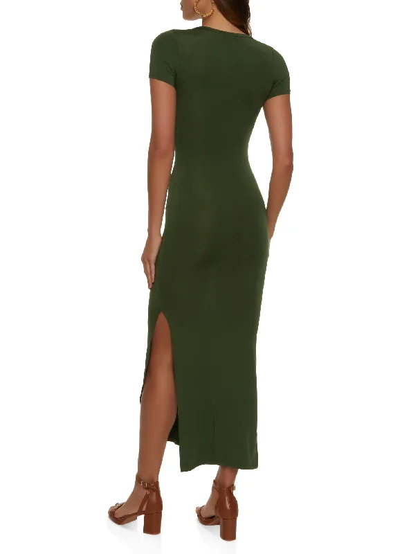 Crew Neck Side Slit Maxi Dress