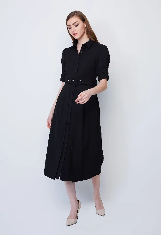 Puff Half Sleeve Belted Dress