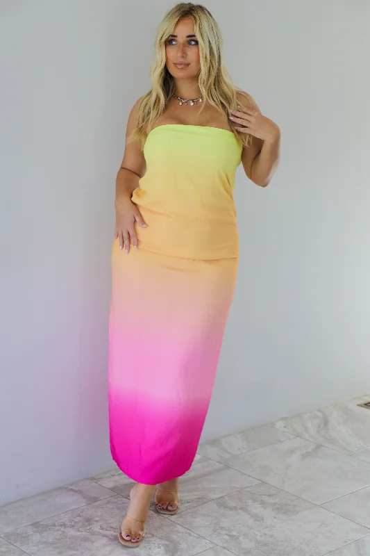 Rainbow Glare Tube Maxi Dress: Yellow/Multi