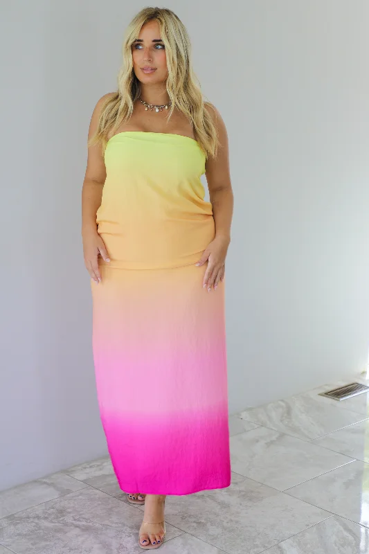 Rainbow Glare Tube Maxi Dress: Yellow/Multi