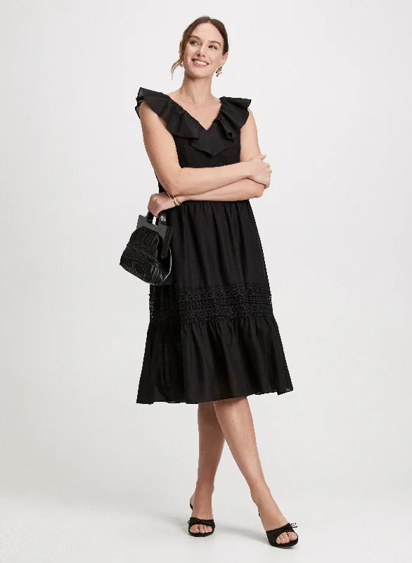 Ruffle V-Neck Fit & Flare Dress