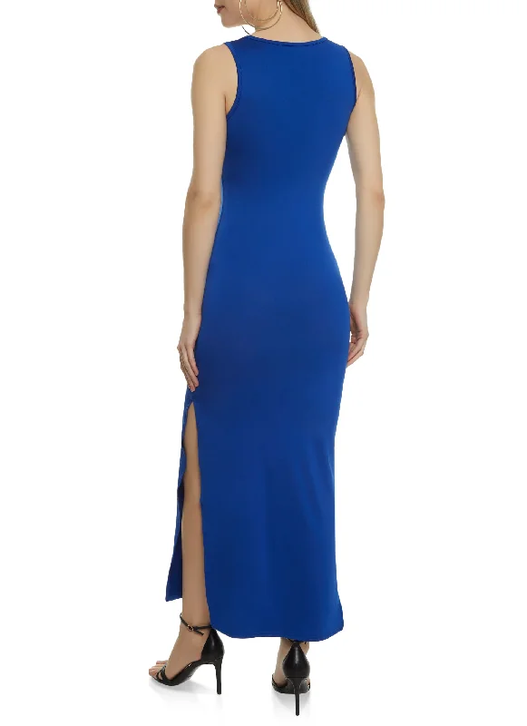 Scoop Neck Side Slit Maxi Tank Dress