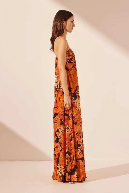 SANTOS SILK STRAPLESS COLUMN MAXI DRESS