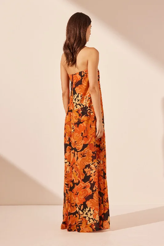 SANTOS SILK STRAPLESS COLUMN MAXI DRESS