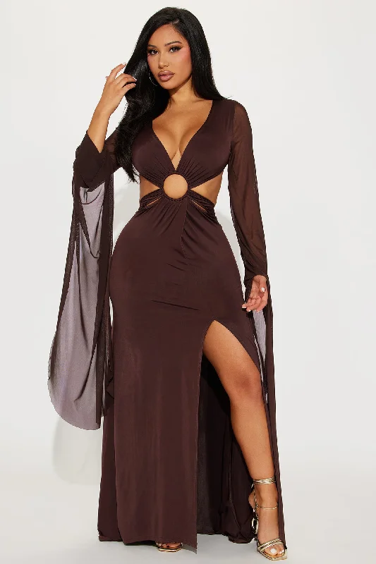 Sarah Long Sleeve Maxi Dress - Brown