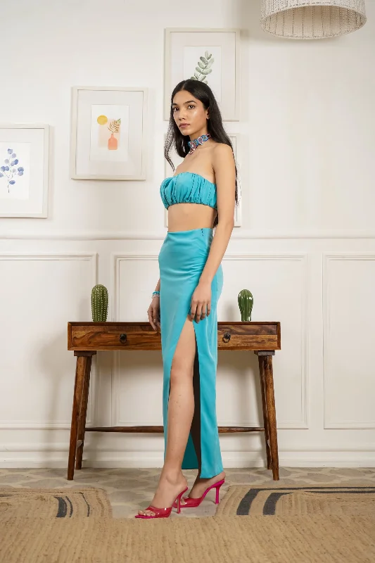 Seat taken - slit maxi skirt in blue