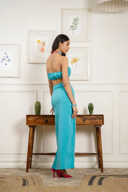 Seat taken - slit maxi skirt in blue