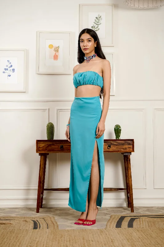 Seat taken - slit maxi skirt in blue