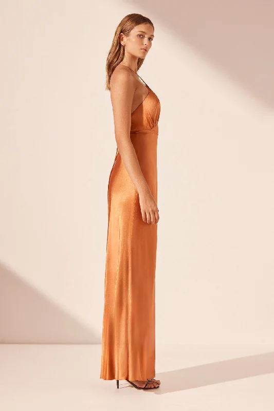 SOFIA CROSS BACK HALTER MAXI DRESS - GINGER