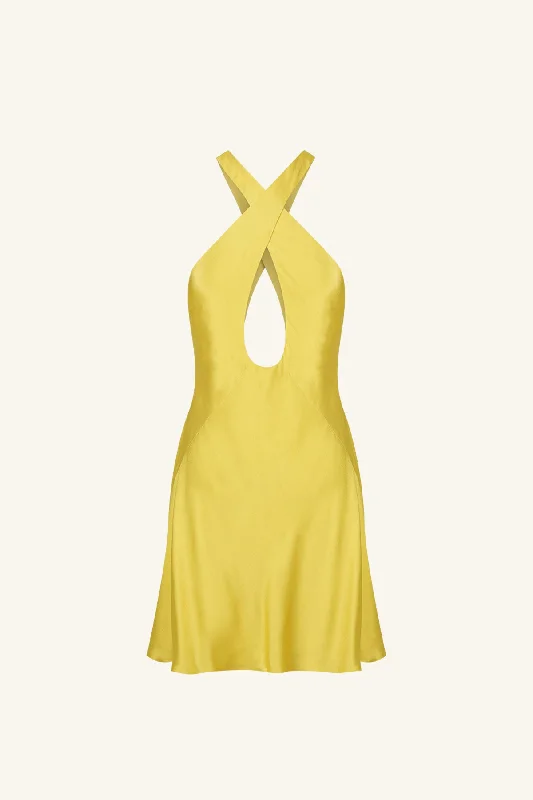 SOFIA CROSS FRONT CUT OUT MINI DRESS - LIME