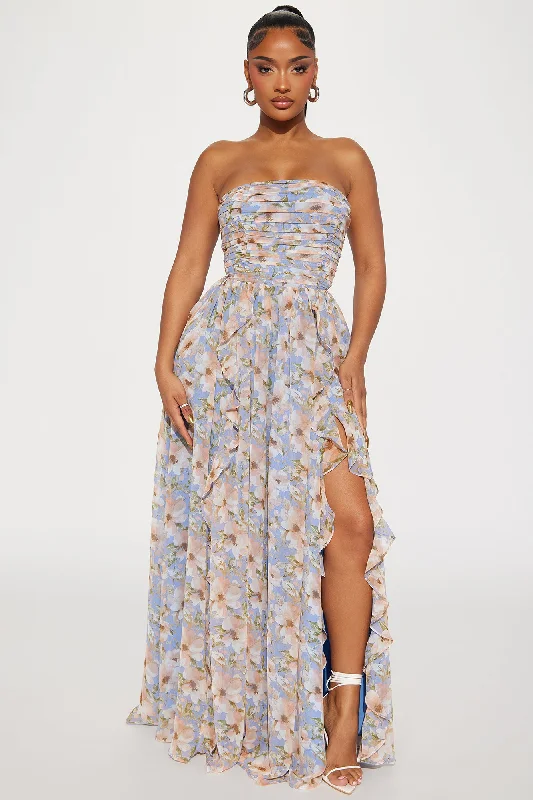 Sophia Chiffon Maxi Dress - Blue/combo