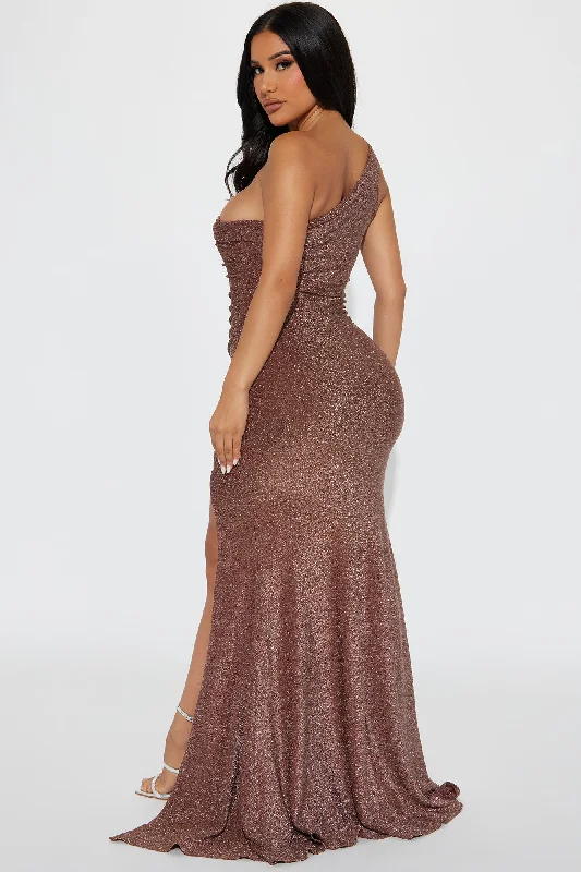 Stella One Shoulder Lurex Maxi Dress - Bronze