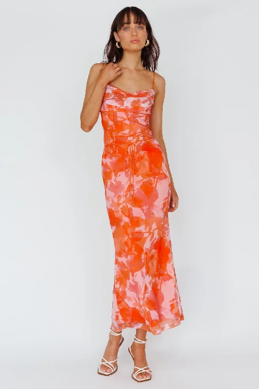 Teava Laced Waist Maxi Dress Print Floral Orange