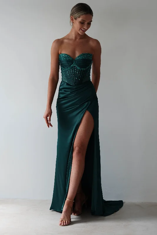 Theodora Strapless Embellished Gown | Dark Green