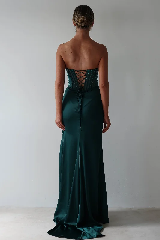 Theodora Strapless Embellished Gown | Dark Green