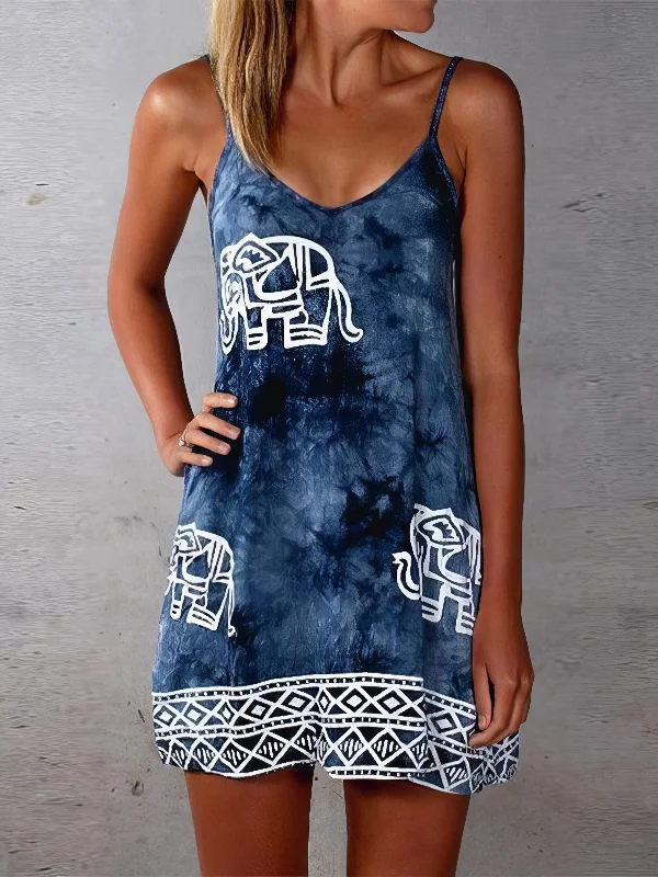 Tie-dye Elephant Print Sleeveless Skirt