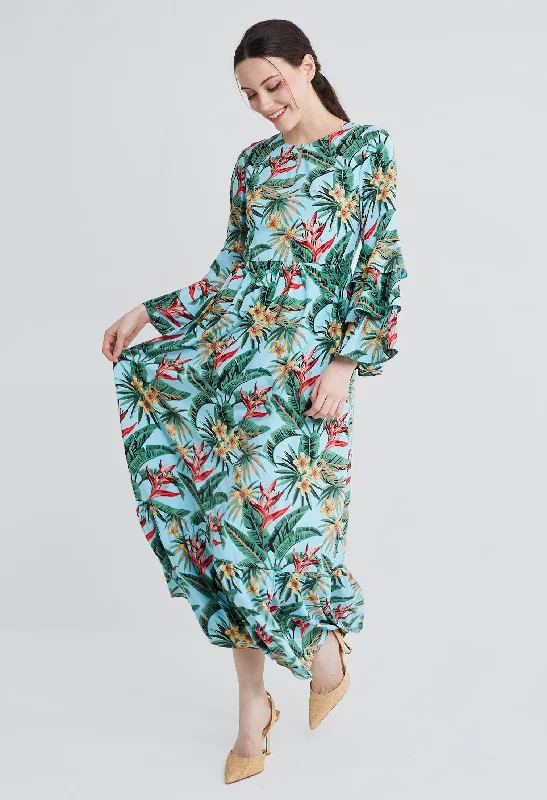 Tropical Vacay Ruffled Sleeve Dress