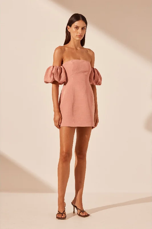 VENTO PUFF SLEEVE CONTOUR MINI DRESS - ROSE DAWN