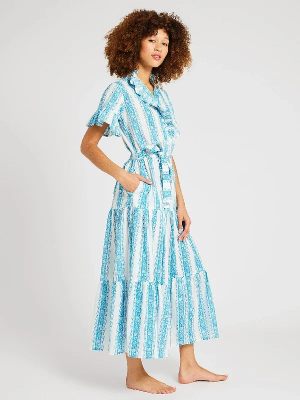 Victoria Dress in Aqua Jaipur Stripe