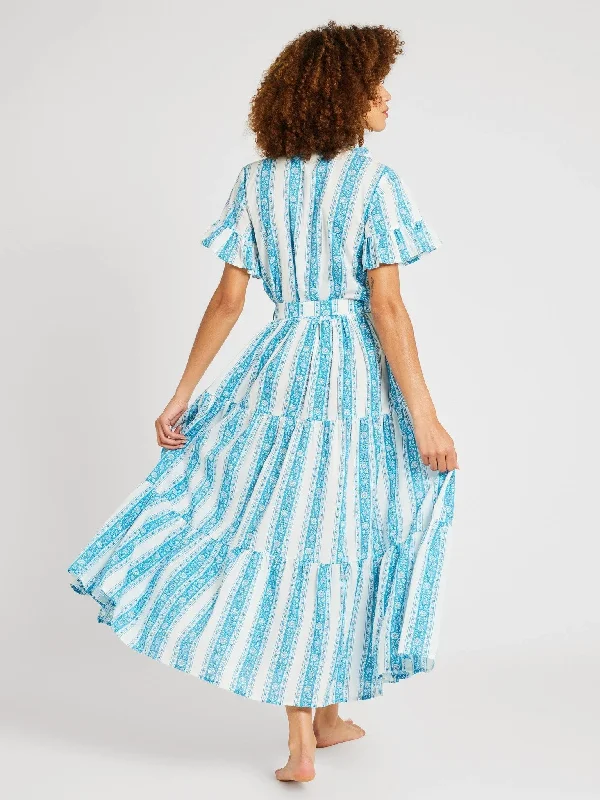 Victoria Dress in Aqua Jaipur Stripe