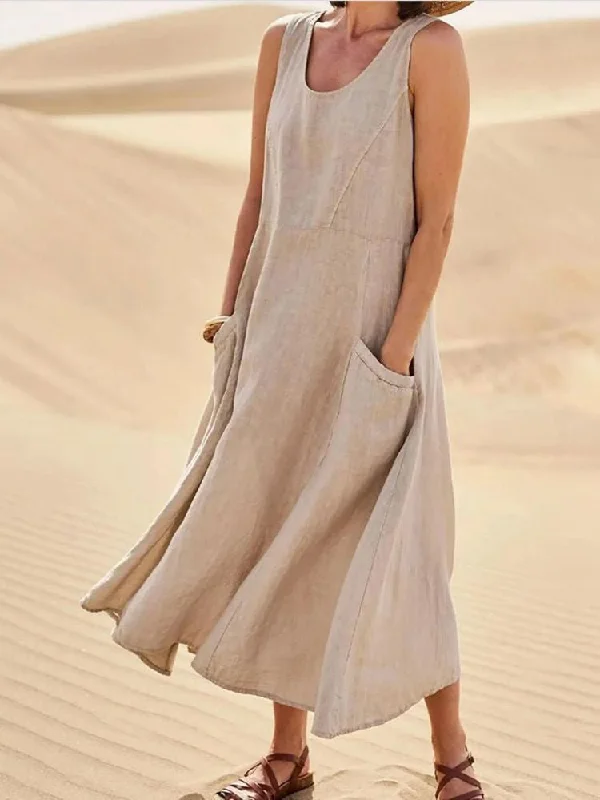 Casual Solid Pocket Sleeveless Dress