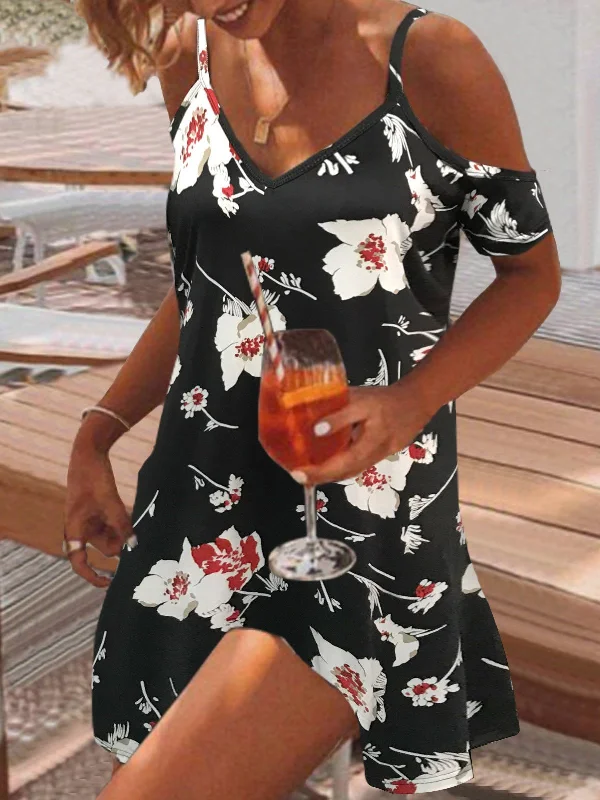 Loose Print Sling Off-Shoulder Dress