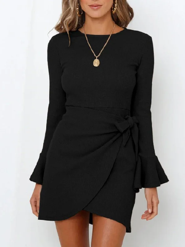 Ruffled Long Sleeve Slim Fit Mini Dress