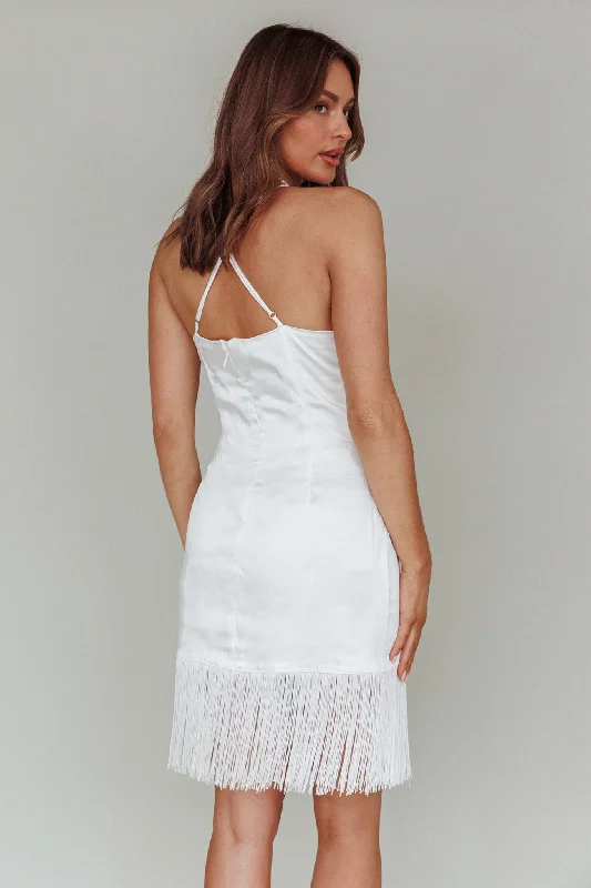 Ayanthi Fringe Hem Mini Dress Pearl