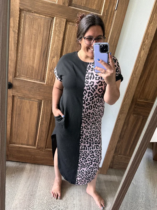 Black/Grey Cheetah Tshirt Maxi Dress