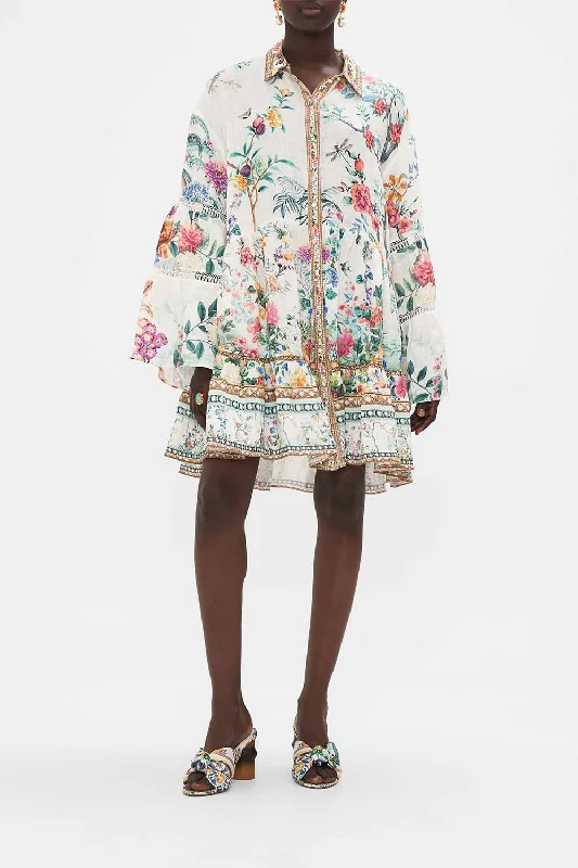 CAMILLA TIRED DRESS WITH LACE TRIM AT YOKE - PLUMES AND PARTERRES