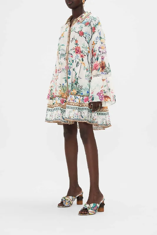 CAMILLA TIRED DRESS WITH LACE TRIM AT YOKE - PLUMES AND PARTERRES