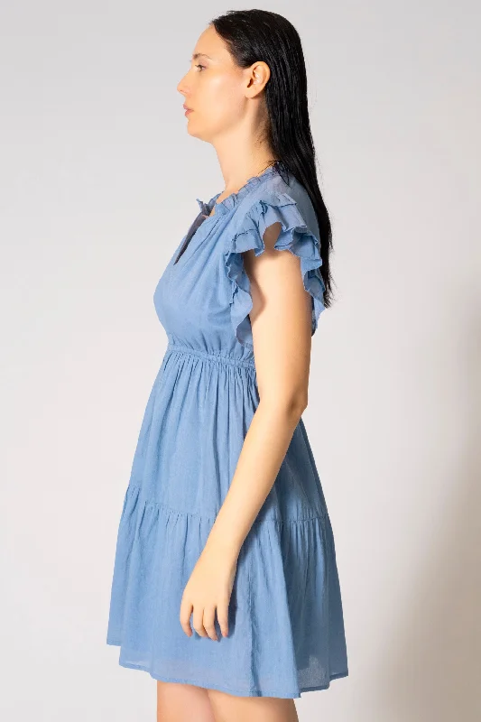 CATHY RUFFLE CAP SLEEVE TIERED DRESS