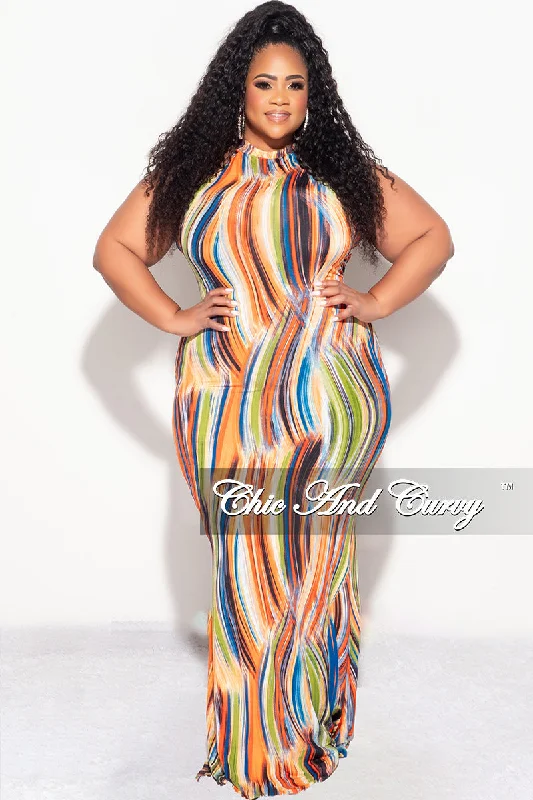 Final Sale Plus Size Halter Neck Sleeveless Mermaid Dress In Multi Color