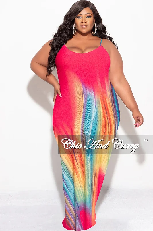 Final Sale Plus Size Tank Maxi Dress in Fuchsia Multi Color Print