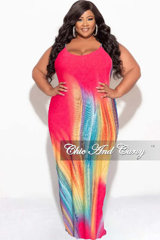 Final Sale Plus Size Tank Maxi Dress in Fuchsia Multi Color Print