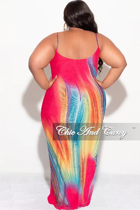 Final Sale Plus Size Tank Maxi Dress in Fuchsia Multi Color Print