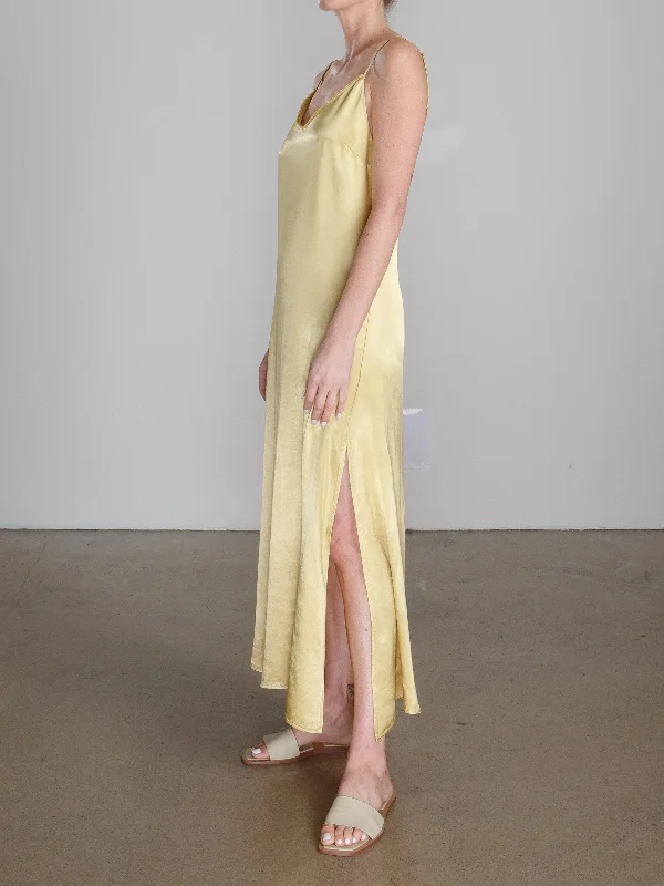 Henri Dress in Vintage Satin - Citron