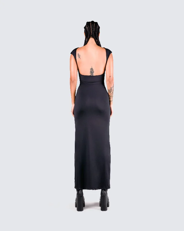 Kath Black Jersey Backless Dress