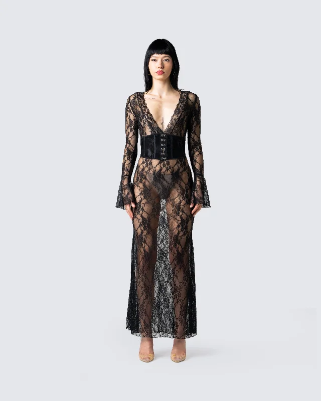 Lilith Black Lace Maxi Dress