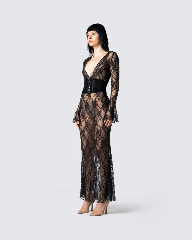 Lilith Black Lace Maxi Dress