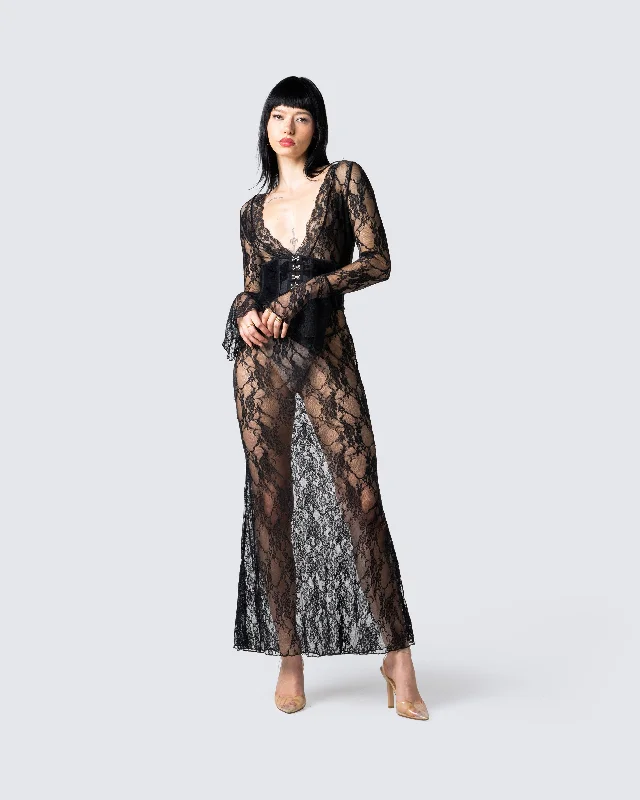 Lilith Black Lace Maxi Dress