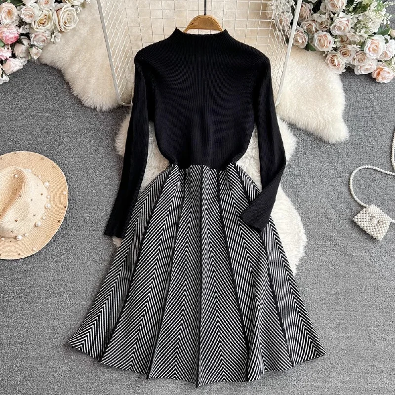 mid-length a-line knitted dress   S3903